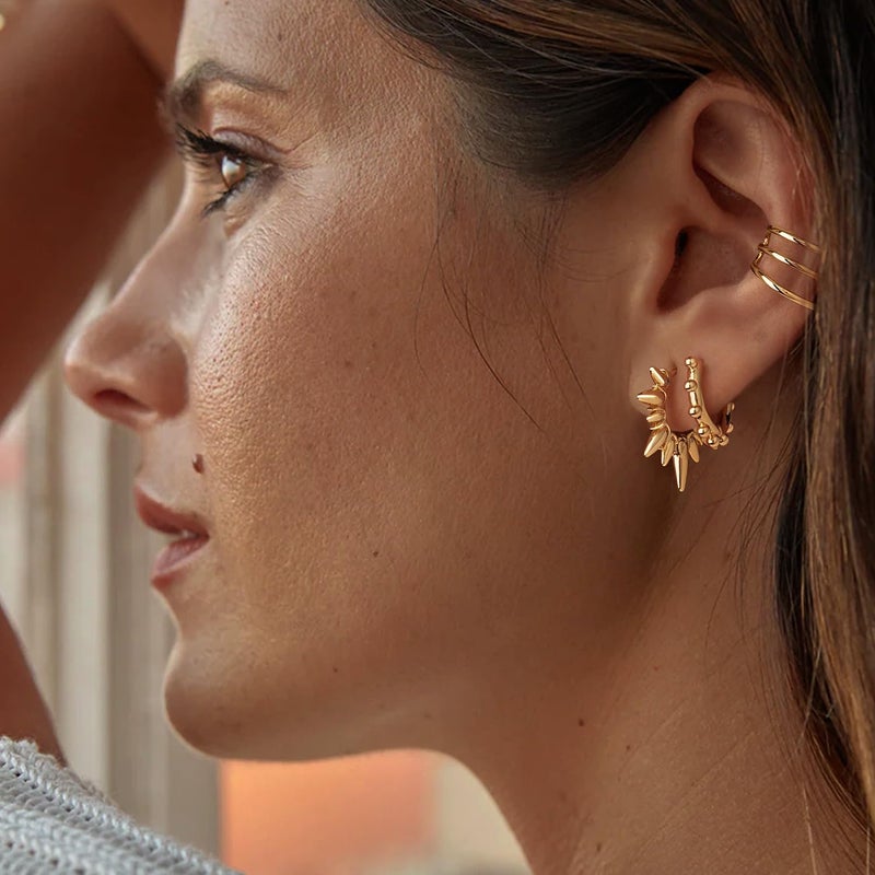 MYEARS Women Sun Earrings Gold Huggie Bead Hoop 14K Small Simple Hypoallergenic Everyday Jewelry 1 - Image 2